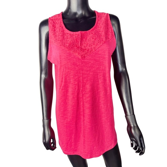 Northcrest Tank Top Womens L Pink Sleeveless Crochet Trim Casual Summer - Picture 1 of 10